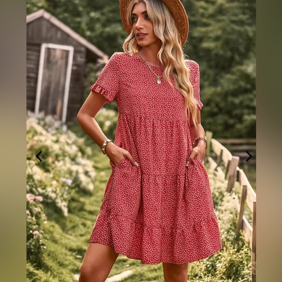 Dresses & Skirts - WOMENS | SHORT SLEEVE RUFFLE POLKA DOT CREW NECK MIDI SUMMER DRESS